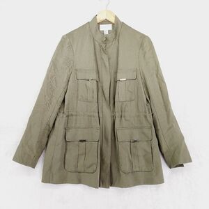 H&M Khaki Olive Green Pockets Casual Utility Military Cargo Jacket P1093